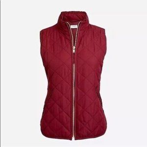J Crew Ruffle Dark Red Wine Bergundy Quilted Puffer Vest Jacket Medium NEW